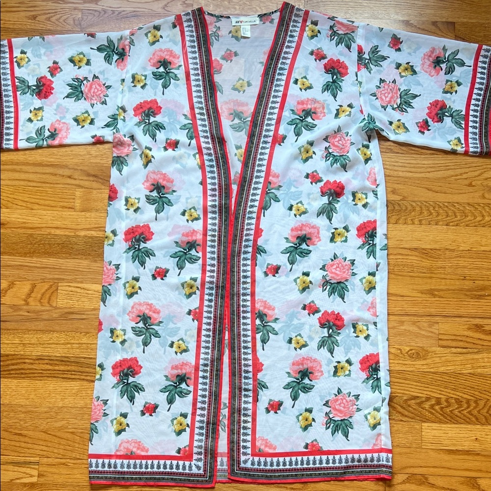 H&M Floral Kimono with Red and Pink Accents